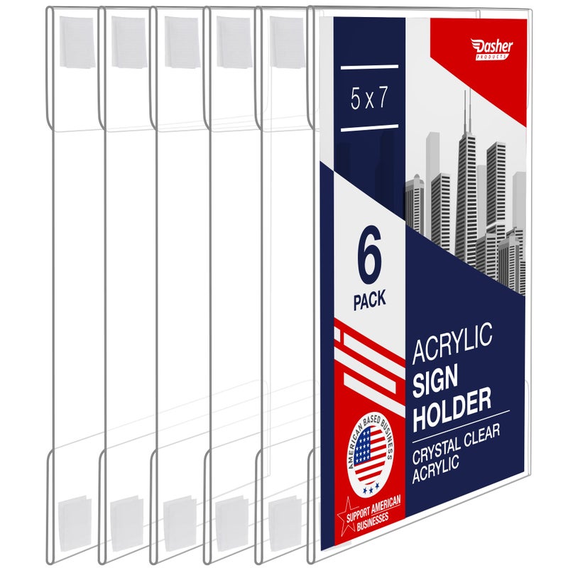 Dasher Products Wall Mount Acrylic Sign Holder - 5 x 7 Inches Portrait or 7 x 5 Inches Landscape Photo Frames with Hook and Loop Adhesive. Perfect for Signs, Menus, Documents, Pictures, Flyers, and More - Image 1